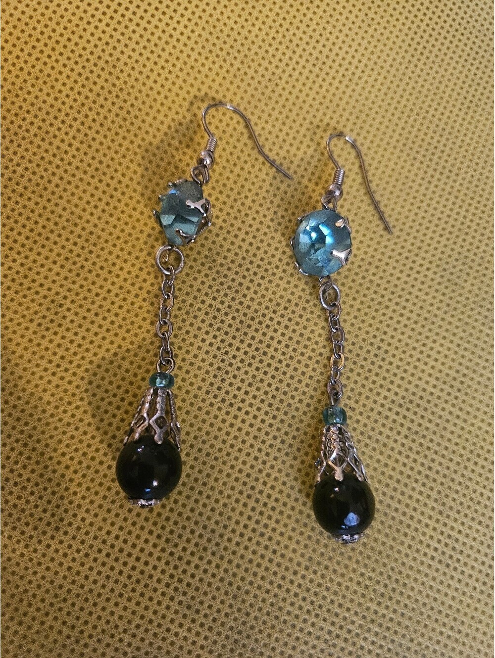 dangle earrings with blue and black gemstones- unknown maker or origin as-shown